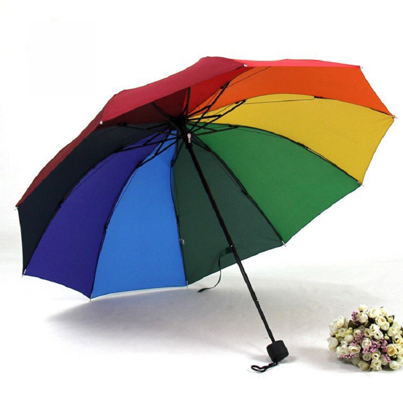 Мода радуга мужчины женщины сложить зонтик вода зонтик экстрим популярность творческий три складной взрослых детей зонтик