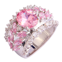 Bobemia Style Saucy Women Pink Sapphire 925 Silver Ring Size 7 8 9 10 New Fashion Jewelry Gift Free Shipping Wholesale