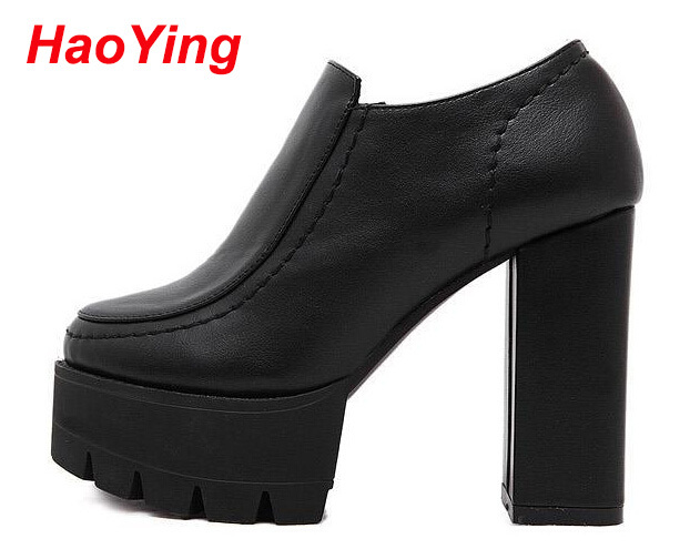 fall boots winter shoes woman ankle boots woman chunky high heels platform shoes genuine leather boots women shoes heels D226