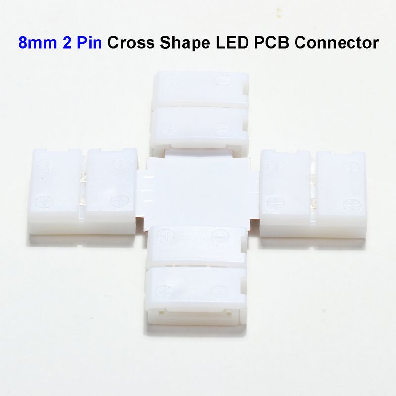 ( 200 pcs/lot ) 8mm 2 Pin Cross Shape 3528 LED Strip PCB Connector Adapter For SMD 3528 Single Color LED Strip No Soldering