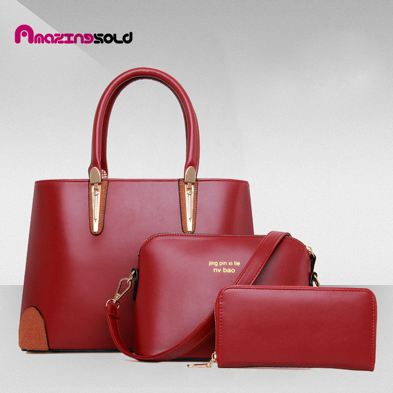 New 3PCS/SetsWomen Leather Handbags Bolsas Premium Women's Fashion Shoulder Bag Mobile Messenger Bag Ladies Bolsas Femininas Sac