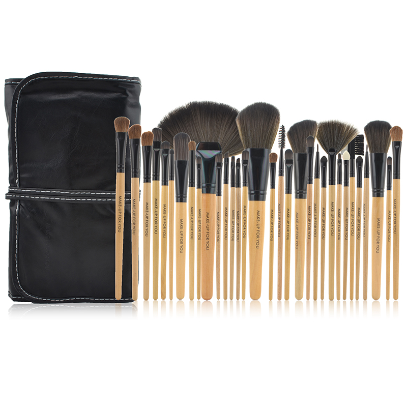 Hot Sale Natural Color 32pcs Makeup Brushes Set For Foundation Powder Eyeliner Lip Brush With PU