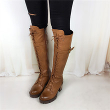Big Size 34-43 high quality women boots high heels Lace Up motorcycle boots Square heel Platform knee high boots winter shoes