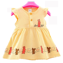 Free shipping summer baby clothing 2 color cartoon cotton baby vest dress sleeveless baby girl dress