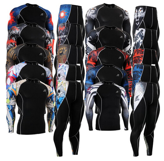  Mens Compression Base Layer Tights Shirt Pants suit Long Sleeve Gym Fitness T shirts Exercise