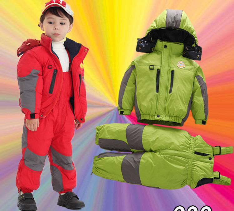 Фотография Children winter super thick warm clothes boys and girls down jacket + pants 2pcs snowsuit clothing sets kids padded outdoor coat