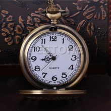 G104 2015Newest New Men Women Retro Bronze Quartz Chain Pendant Pocket Watch Stars Hollow free shipping