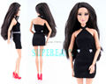 3 Pcs 1 x Dress Riband Hanging Neck Classic Black Wedding Party Gown 2 x Copy