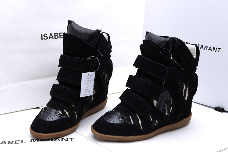 Isabel Marant shoes beige black print fashion sneakers 2015 new style womens invisible wedge high heel