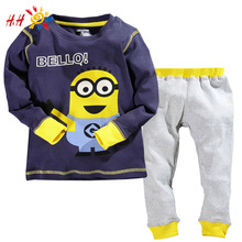 2015 New Baby Boys Despicable Me Cotton Minion Clothing Sets 2pcs Kids Long sleeve T shirt