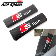Ace speed– one Pair NEW Seat Belt Cover Shoulder Pads carbon fiber style with fot sline logo for Audi Material pu