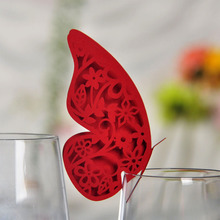 12pcs Red Butterfly Shaped Laser Cut Paper Place Card / Escort Card / Cup Card/ Wine Glass Card For Wedding Decoration Favors