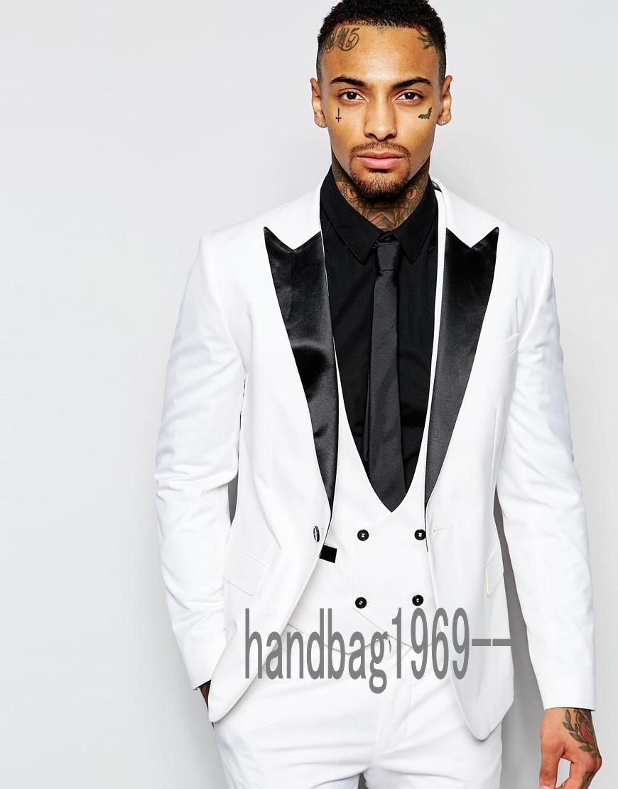 Classic Style One Button White Groom Tuxedos Groomsmen Men's Wedding Prom Suits Custom Made (Jacket+Pants+Vest+Tie) K:311