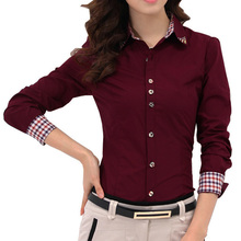 2016 Autumn Spring Women Shirt Patchwork font b Plaid b font ladies office shirts Basic Top