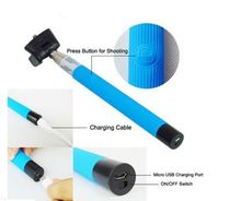Bluetooth Selfie stick Handheld Monopod with Smartphone Adjustable Remote Wireless for iPhone Samsung IOS Android Blue