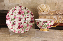 Free Shipping Floral Rose Afternoon Tea Cup & Saucer Fine Bone China Drinkware Coffee Cup and Saucer Set