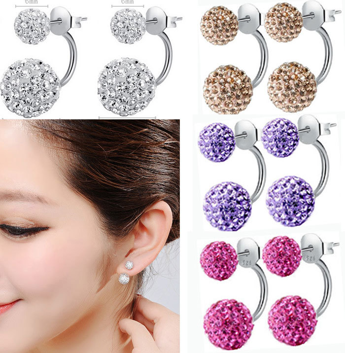 Wholesale Double Side Earring Fashion Jewelry Shamballa Stud Earrings Crystal Ball Women Double stud Earrings 8mm/12mm