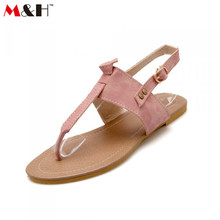 M&H Brand 2016 New Summer Large Big Plus Size Women Sandals Flat Back Strap Ankle Wrap Buckle Sandals Soft Leather Flip Flops