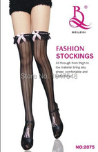 Fashion sexy women fancy stocking bowknot stockings silk stocking stripe lace stockings high quality stockings