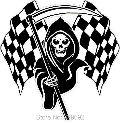 free shipping Racing Grim Reaper Skull font b Chequered b font Flags vinyl Wall Sticker Home