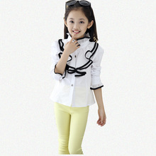Kids White Polo Blouses & Shirts For Girls Cotton Casual Long Sleeve Roupa Infantil Rose Red