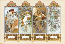 High quality,The Four Seasons,Alphonse Mucha oil painting canvas,Hand-painted,Portrait Modern Art Reproduction,