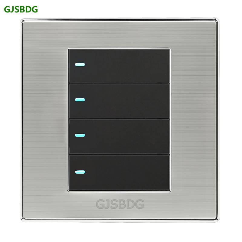 1pcs High Quality 4 Gang 2 Way GJSBDG Luxury Wall Switch Panel Light Switch Push Button LED Indicator 250V 10A Hot Sale