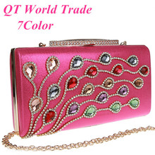 2015 New Women Shiny Colored Diamonds Clutch Exquisite Rhinestone Evening Bag Wedding Party Banquet Handbag Purse Shoulder Bag