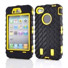 4G Tire Dual Layer Silicone Hard Plastic Armor Hybrid Protection Plastic Case For Apple iphone 4