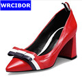 HOT 2017 Women s shoes Genuine leather Stiletto Pointed Toe High Heels Work shoes Woman Bowknot