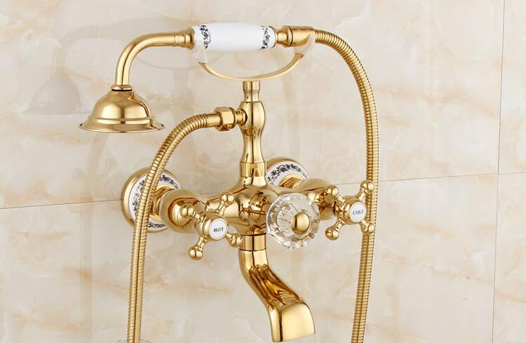 Fashion luxury high quality brass gold wall mounted bath and shower faucet set exposed B&S faucet set