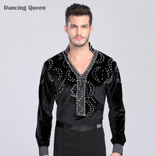 Man Latin Ballroom Dancing Dresses Top High-Grade Velvet Dance Wear Drilling Boy Clothes For Dancing Men Dance Exercise Shirt