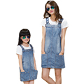 2016 mother and daughter summer clothes family clothing set white short sleeve letter T shirt blue