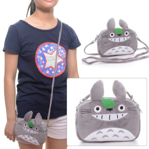 2 Pocket Gray Totoro Cartoon Cross Body Square Plush Messenger Bag For Children Girls 7*5\'\' Free Shipping #LN