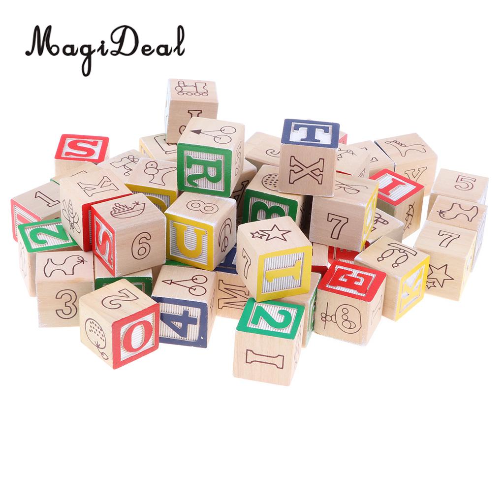 Kids Wooden Blocks Alphabet Numbers ABC Learn Educational Toddler Toy New 