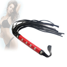 Erotic PU leather Sexy Whip Sex Toys For Couple Adult Games , Black Lash Red Handle Flogger Fetish Bondage Flirt Sex Tools
