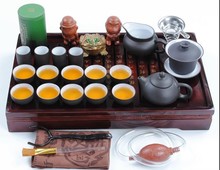 Instocked Hot sale Ordovician tea set yixing ceramic kungfu tea set 27pcs solid wood tea tray
