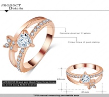 LZESHINE Brand Heart Shape Austrian Crystal Promise Ring Real 18K Gold Plate SWA Element Ladies Rings