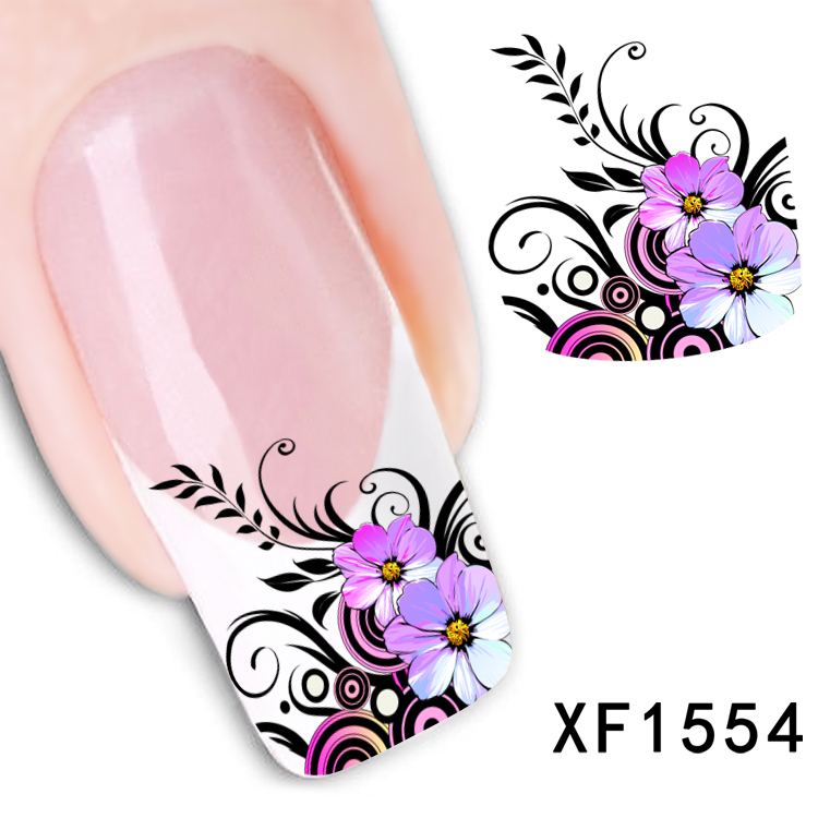New Arrival Water Transfer Nail Art Stickers Decal Beauty Purple Flowers Black Leaf Design Manicure Tool