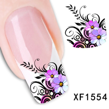 New Arrival Water Transfer Nail Art Stickers Decal Beauty Purple Flowers Black Leaf Design Manicure Tool (XF1554)