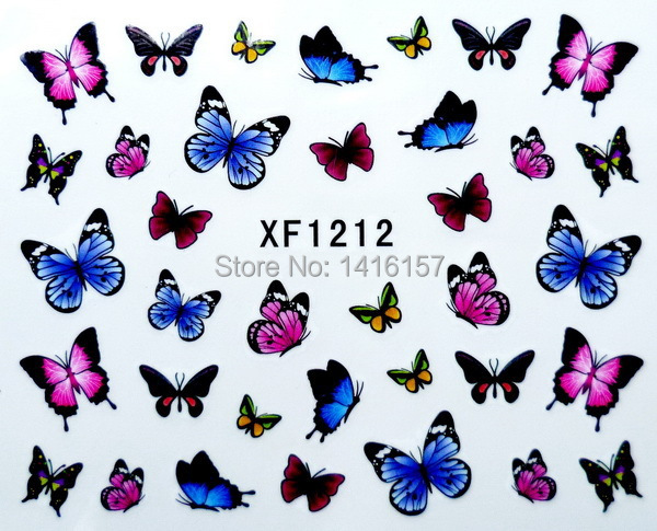 Min order is 10 mix order Water Transfer Nail Art Stickers Decal Beauty Colorful Butterfly Design