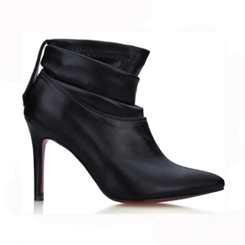 Beautiful Red Bottom Ankle Boots 2015 Autumn Winter High Heel Boots Woman Pointed Toe Elegant Sexy Solid Black Women Boots TA037