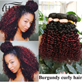 Brazilian curly hair 3bundles two tone ombre 1b 99j dark root burgundy end curly human hair