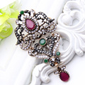 Romantic Turkish Antique Brooch Women Gold Plating Water Drop Crystal Brooches Lapel Hijab Scarf Pins Engagement