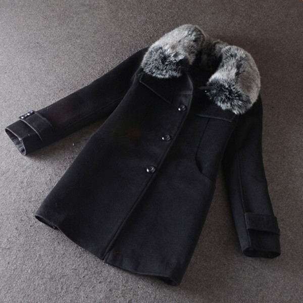 Thickening Warm Winter coat with fur collar wool coats women's winter jacket brand woolen jackets plus size manteau femme Q537