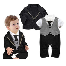 New Boy Baby Infant Formal Gentleman Clothes Button Necktie Suit Romper newborn baby boy clothes bebe clothing set gentleman