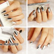 Metal Plating False French Acrylic Nail Tips With Nail Glue Beauty Nail For Fashion Lady White N06