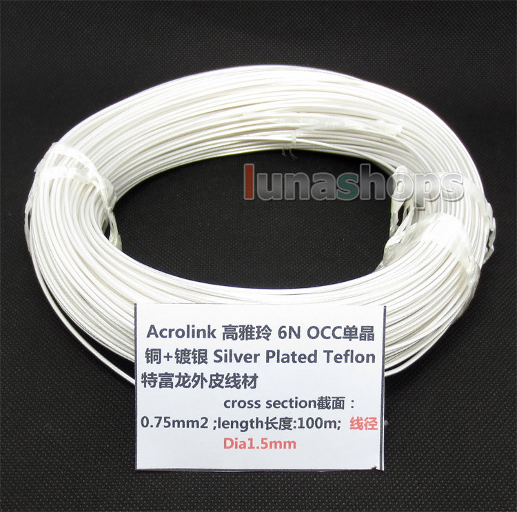 100m Acrolink Silver Plated 6N OCC Signal Teflon Wire Cable 0.75mm2 Dia:1.5mm For DIY