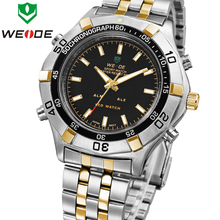 Nueva marca de lujo Weide moda Casual Mens completa de acero inoxidable alarma fecha día relojes deportivos LED de cuarzo reloj de pulsera