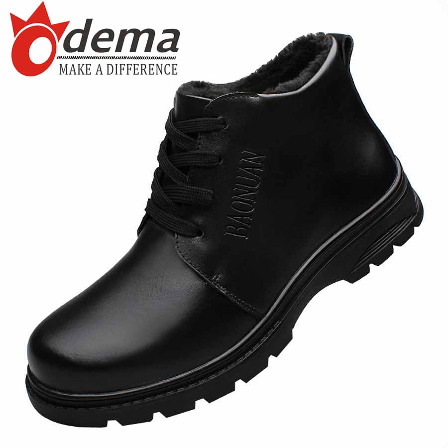 ODEMA Fashion Warm Plusn Winter Men Boots Genuine Leather Brown Black Flats Short Boots Casual Men's Martin Boots 37-48